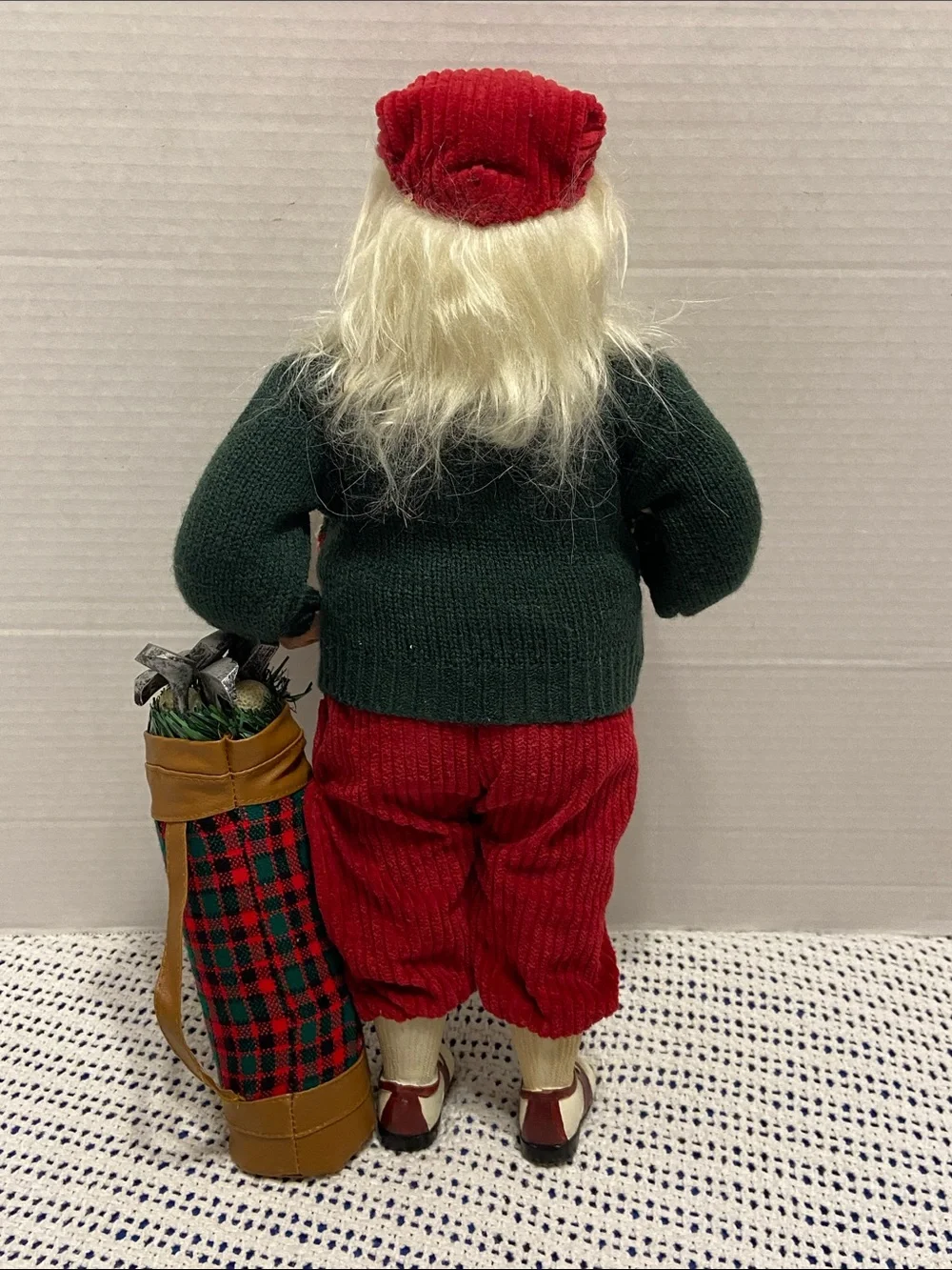 Santa Golf Figurine Red Corduroy Pants & Hat Argyle Sweater Golf Club Bag & Ball